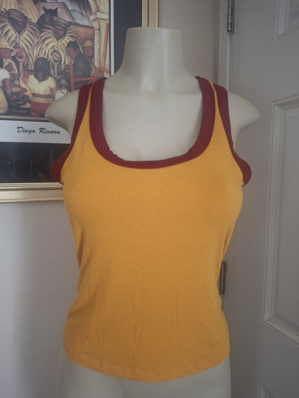 Mustard Yellow Tank Top with Maroon Trim - Picture 3 of 4